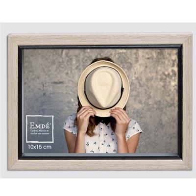 cadre photo en bois beige clair avec liserai noir pour 1 photo 10x15