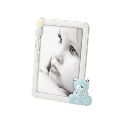 cadre photo enfant en métal blanc nacré  avec décor bleu pour 1 photo 10/15