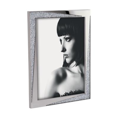 cadre photo en métal argenté brillant et strass pailleté pour 1 photo 10x15