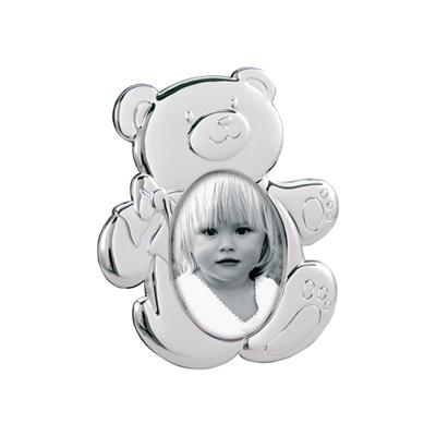 cadre photo enfant en métal argenté brillant en forme d ourson