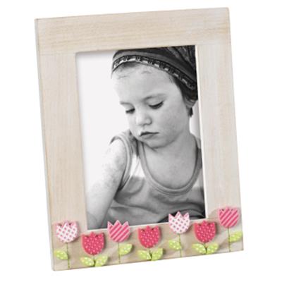 cadre photo en bois céruse avec décor fleurs pour 1 photo 13x18