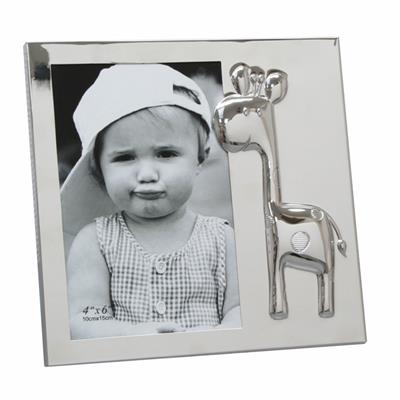 cadre photo enfant argenté brillant avec décor girafe