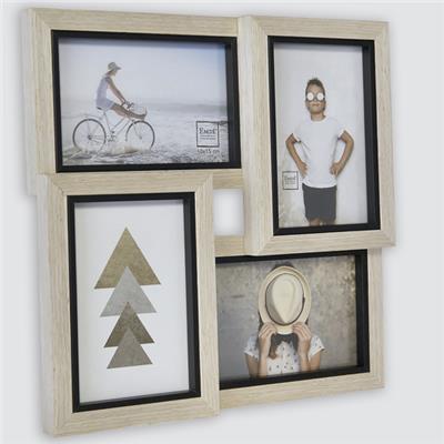cadre photo multivues en bois beige avec liserai noir pour 4 photos 10x15
