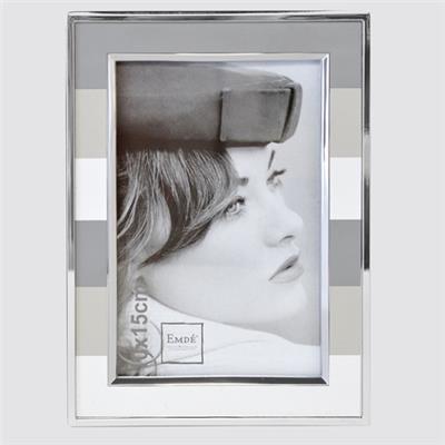 cadre photo en métal argenté avec rayures grises