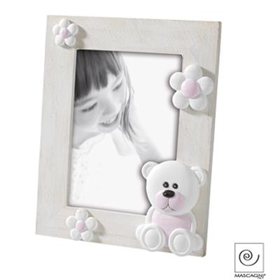 cadre photo enfant en bois beige avec décor ourson et fleurs pour 1 photo 13x18