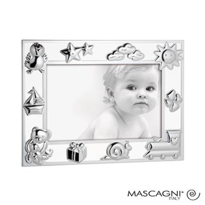 cadre photo enfant en métal argenté brillant avec décor enfant pour 1 10x15
