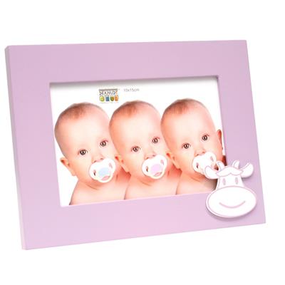 cadre photo enfant en bois rose avec décor vachette