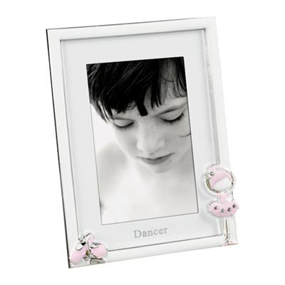 cadre photo enfant en métal blanc avec décor danseuse rose