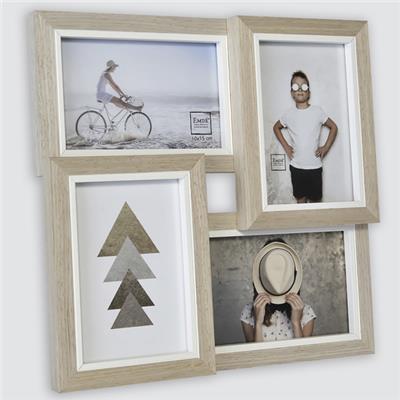 cadre photo multivues bois beige avec filet blanc pour 4 photos 10x15 