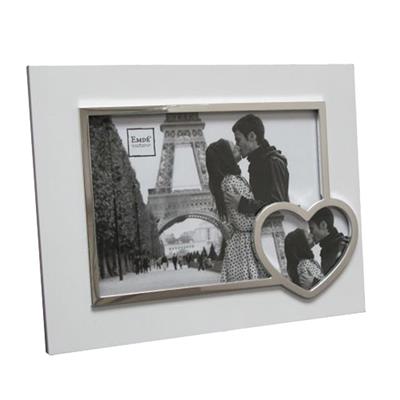 cadre photo 2 vues en métal blanc argenté avec coeur pour 1 photo 13x18 et 1 photo 6.5x7.5 